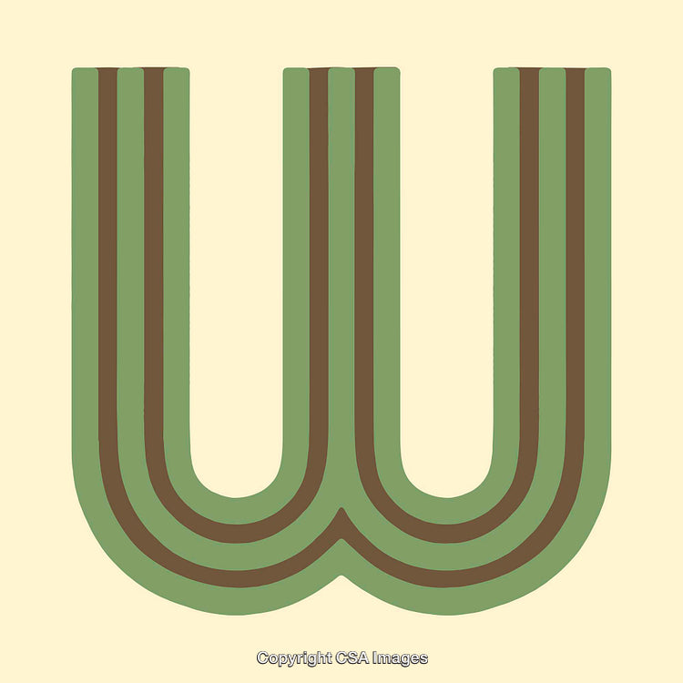 Retro Styled Letter W with Green Tones on a Beige Background
