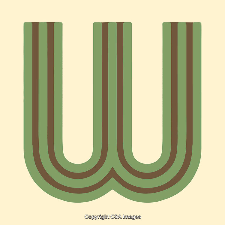 Retro Styled Letter W with Green Tones on a Beige Background
