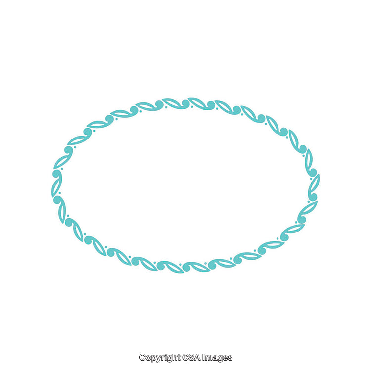 Decorative Oval Frame With Blue Leaf Pattern on White Background