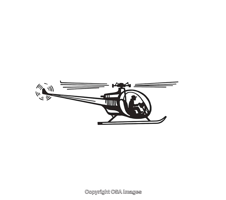 Black and White Line Art of Helicopter in Flight