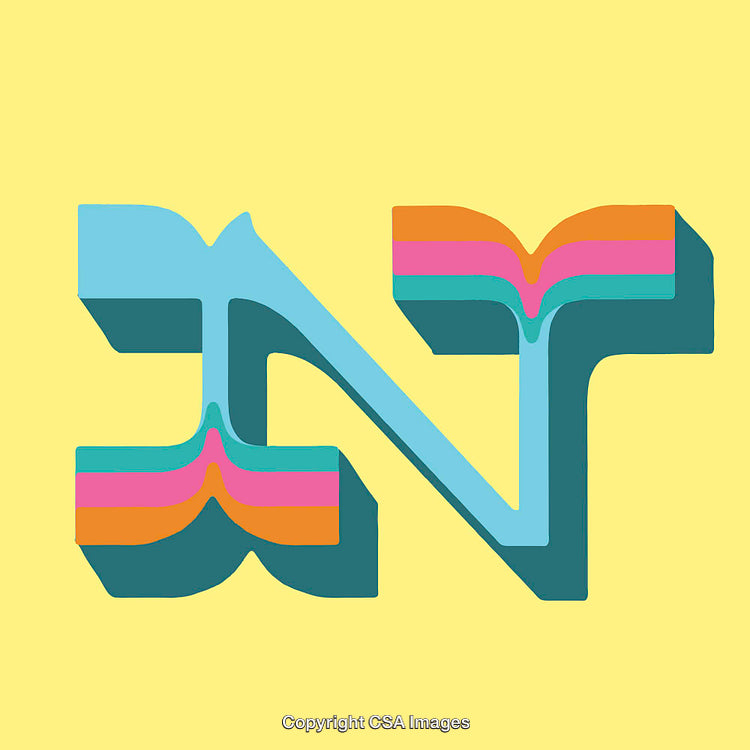 Colorful Abstract Letter N Illustration on a Yellow Background