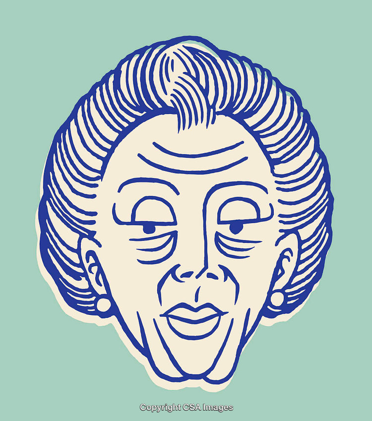 Line Art Illustration of an Elderly Lady with Elegant Features and Earrings