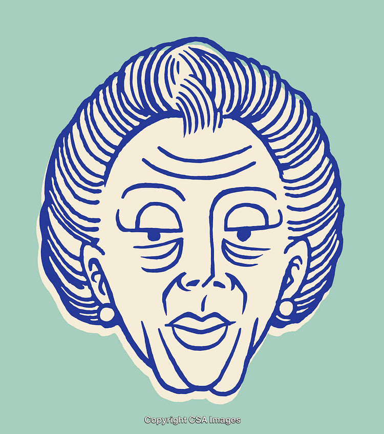 Line Art Illustration of an Elderly Lady with Elegant Features and Earrings