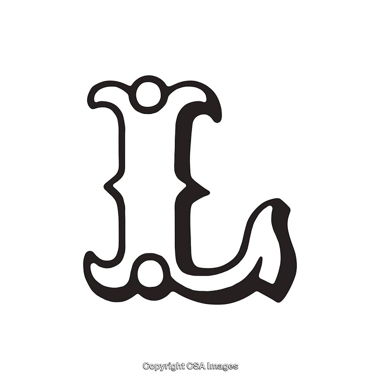 Ornate Decorative Letter L in Black on White Background