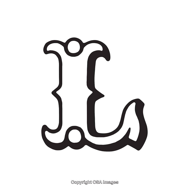 Ornate Decorative Letter L in Black on White Background