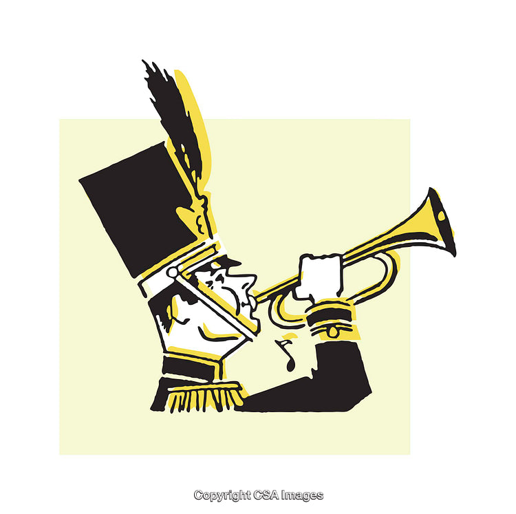 Illustration of a Military Band Member Playing the Trumpet
