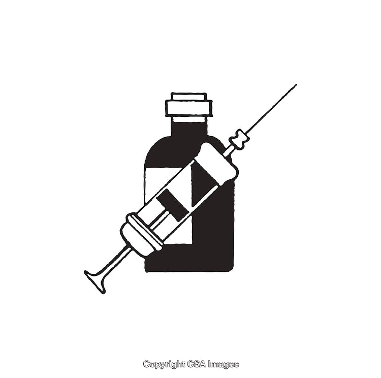 Simple Black and White Syringe and Medicine Bottle Illustration