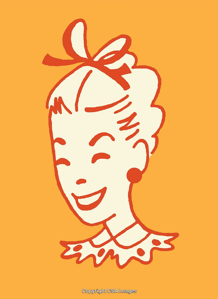 Retro Style Line Art Illustration of a Happy Woman