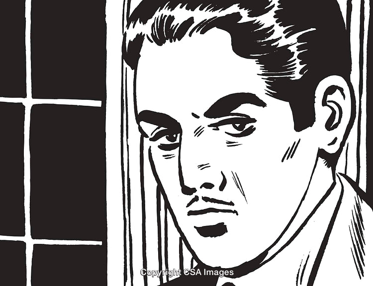 Black and White Illustration of a Man with Retro Style Features