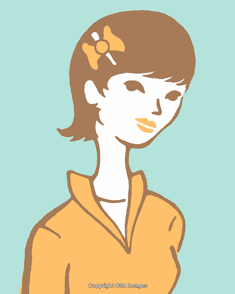 Illustration of a Young Woman With a Ribbon in Her Hair