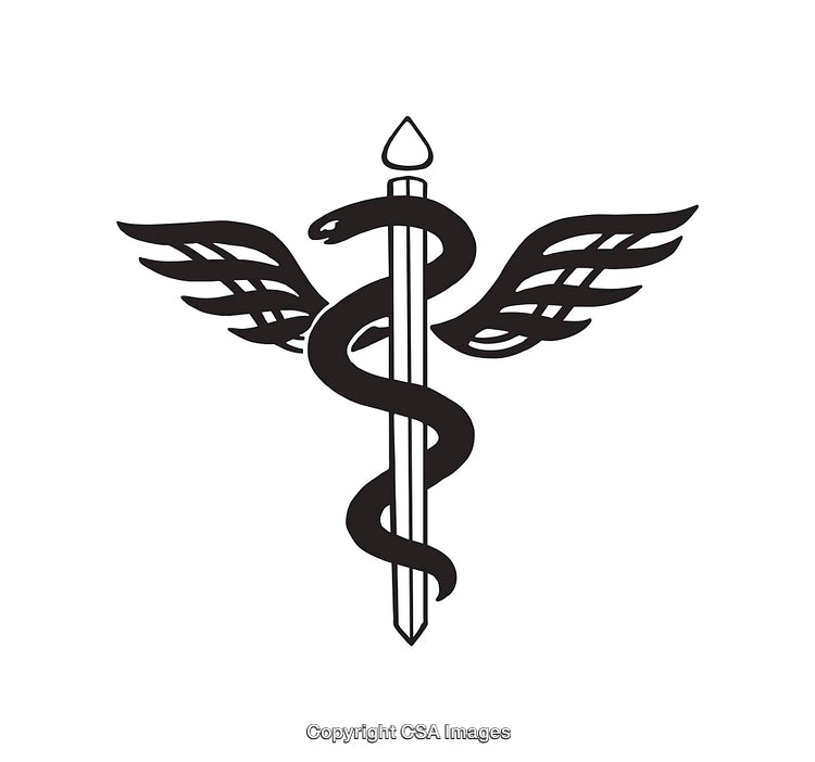 Monochrome Caduceus Symbol Depicting Medical Theme with Line Art Style