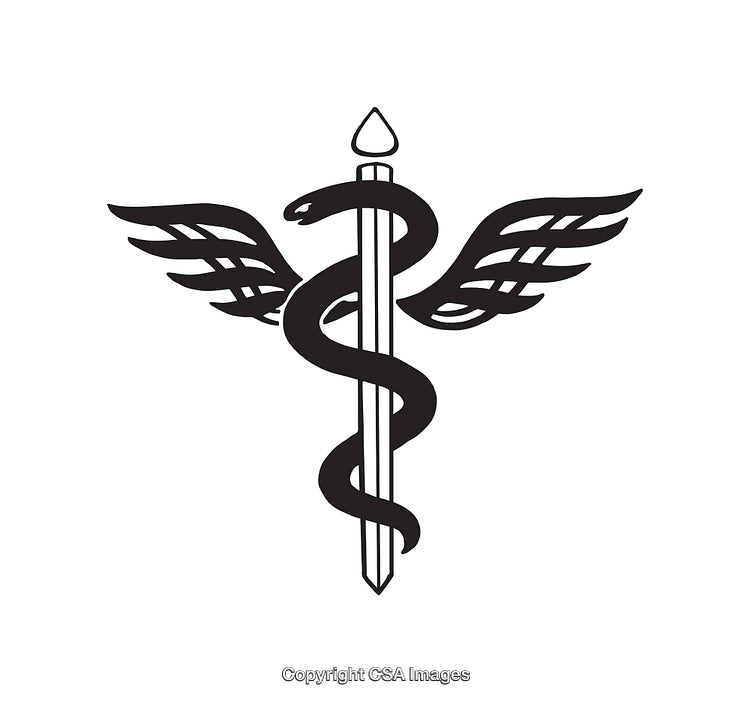 Monochrome Caduceus Symbol Depicting Medical Theme with Line Art Style