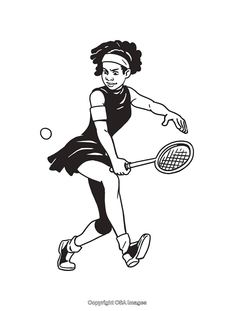 Dynamic Black and White Illustration of a Tennis Player in Action