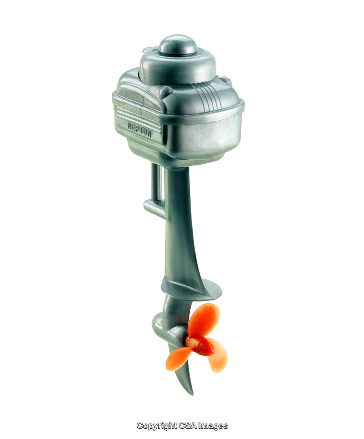 Vintage-Style Plastic Outboard Motor Toy With Bright Orange Propeller