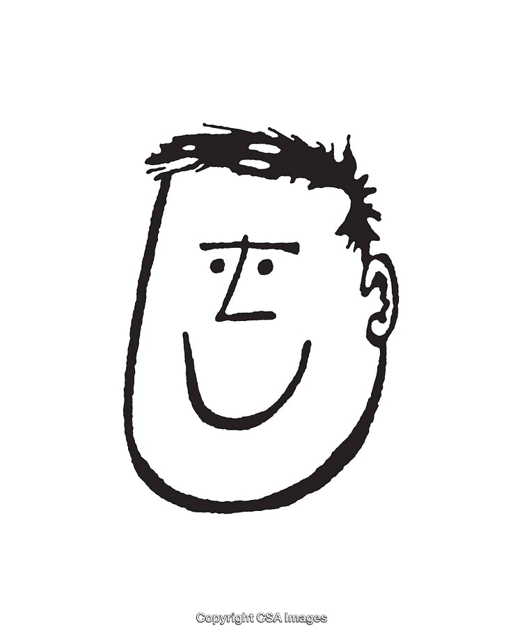 Simple Black-and-White Drawing of a Smiling Face with Expressive Details