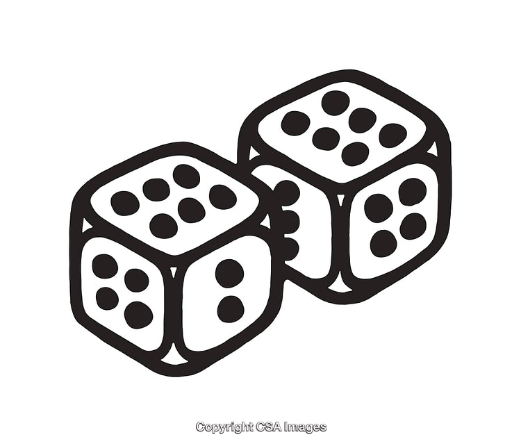 Black and White Line Art Illustration of Two Dice with Visible Dots