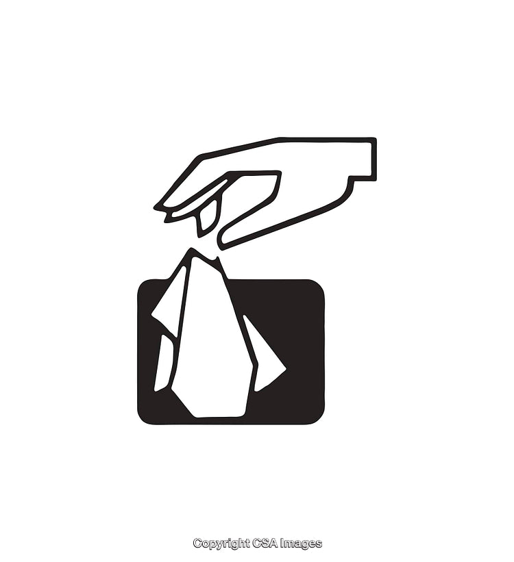Black and White Icon of Hand Throwing Trash into a Bin