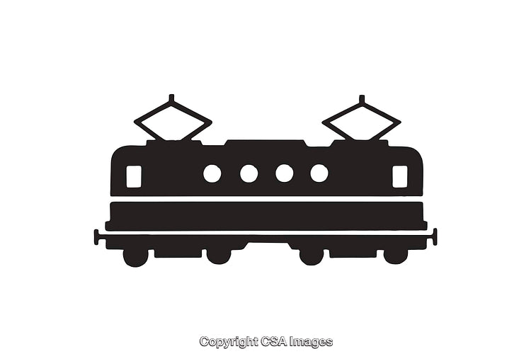 Black Silhouette Icon of a Vintage Electric Locomotive Railcar
