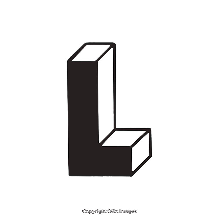 Bold Black and White 3D Letter L Illustration on White Background