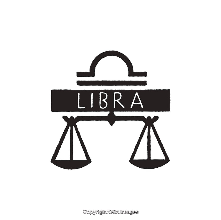 Black and White Libra Zodiac Line Art Illustration with Balance Scales