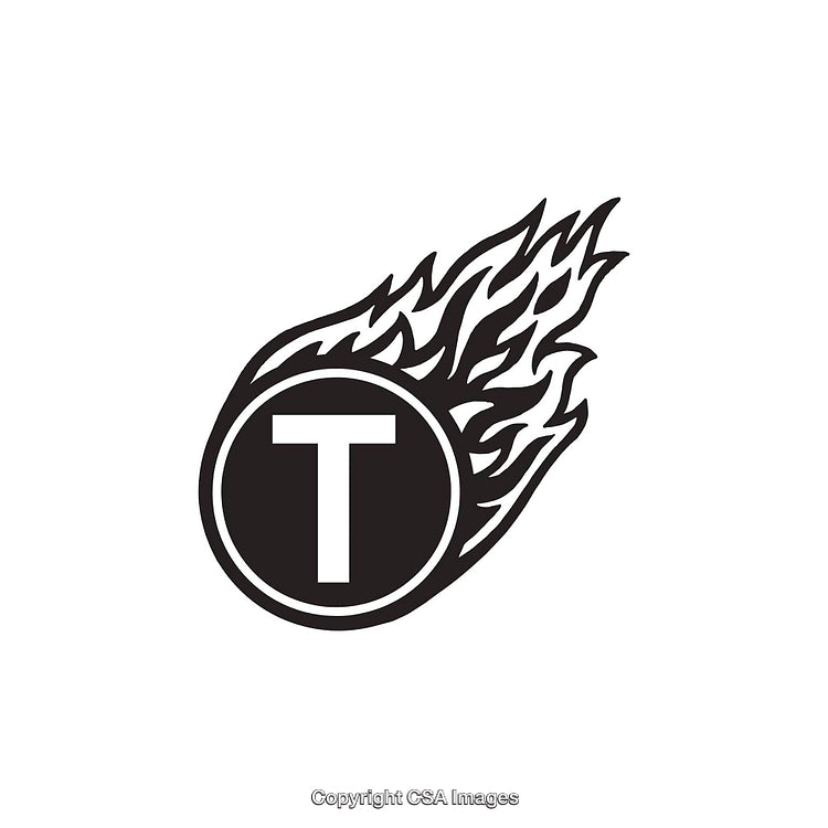 Flaming Circle Logo With Letter T in Bold Black Design
