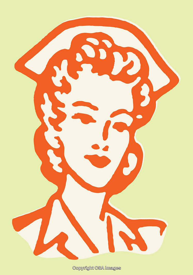 Vintage Nurse Illustration in Bold Retro Color Style on Bright Background