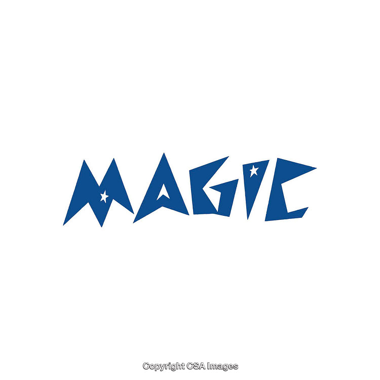 Blue Geometric Magic Typography with Star Accents on White Background