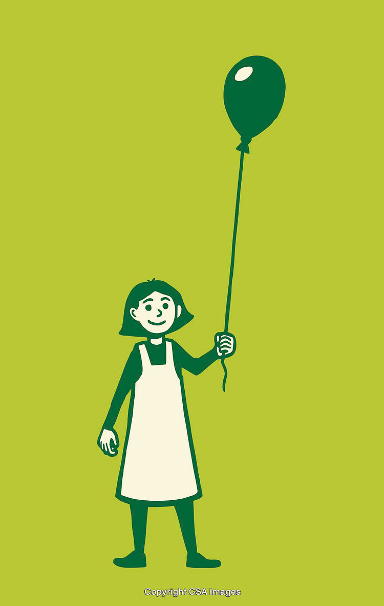 Green Color Artwork of a Girl Holding a Balloon on a Minimal Background