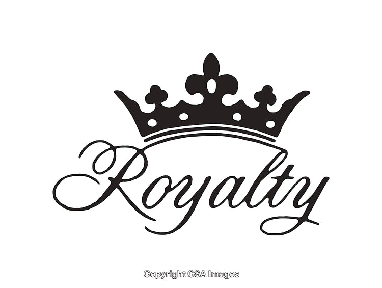 Elegant Black and White Illustration of a Crown with Script Text