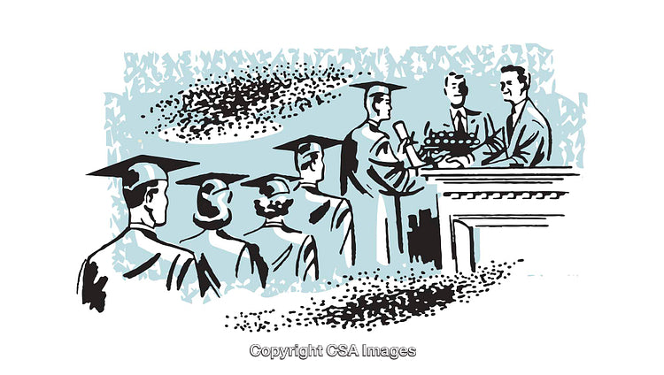 Graduation Ceremony Illustration Featuring Cap And Gown Academic Scene