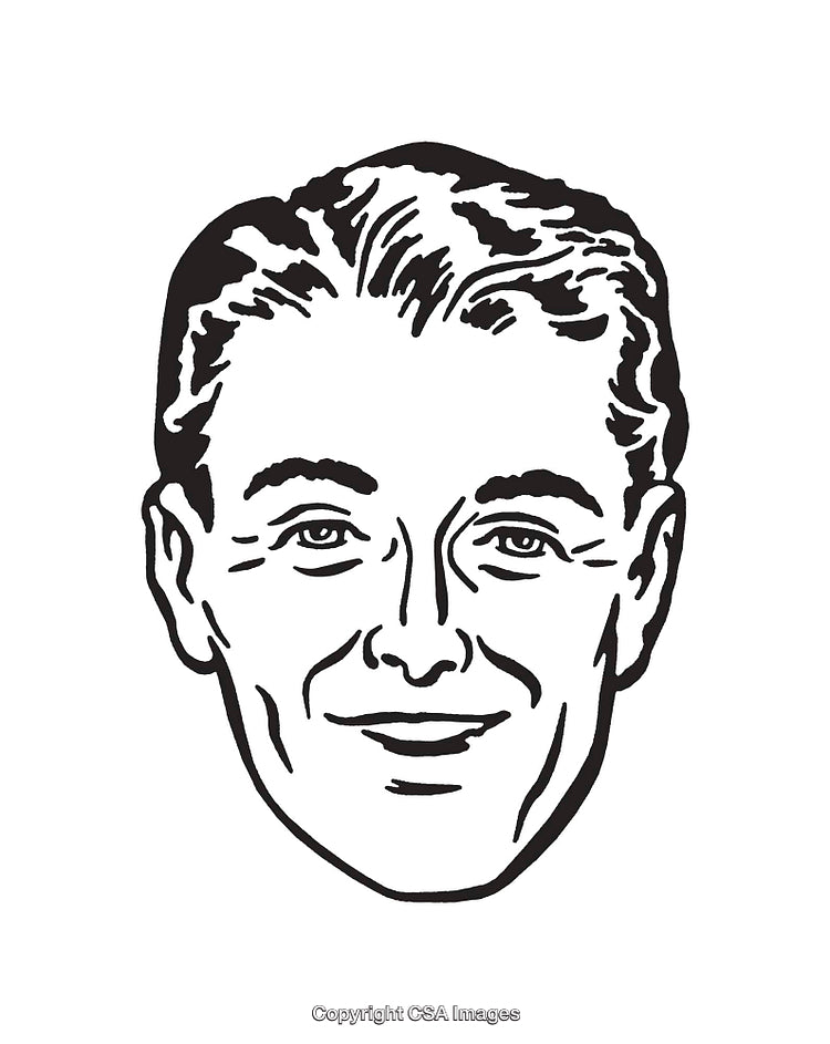Black and White Line Art Illustration of a Smiling Male Face