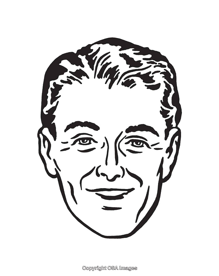 Black and White Line Art Illustration of a Smiling Male Face