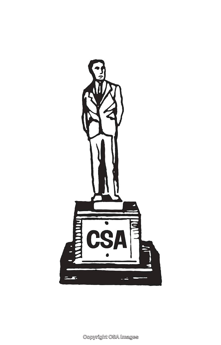 Monochrome Line Art of a Businessman Statue on a Pedestal