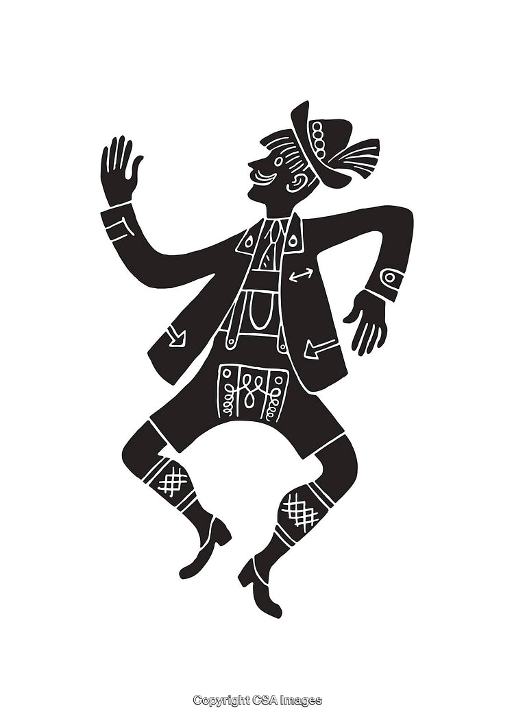 Black and White Line Art of Traditional Bavarian Dancer Illustration