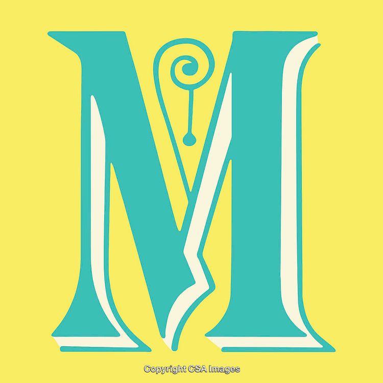 Stylized Letter M in Vibrant Colors and Decorative Style