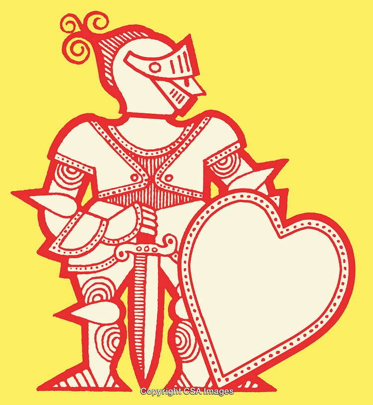 Red Knight Line Art Illustration with Heart Shape and Sword