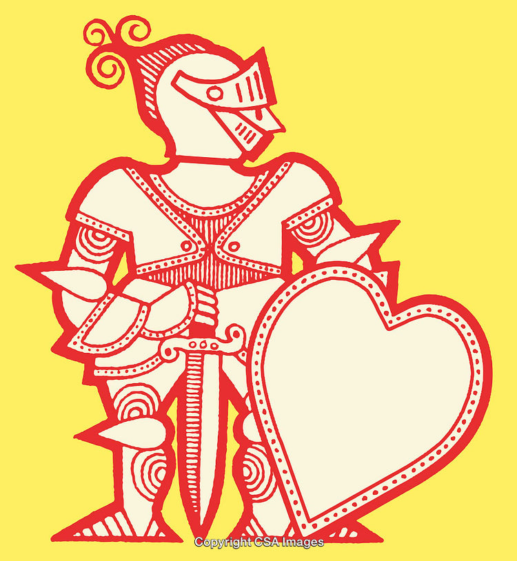 Red Knight Line Art Illustration with Heart Shape and Sword