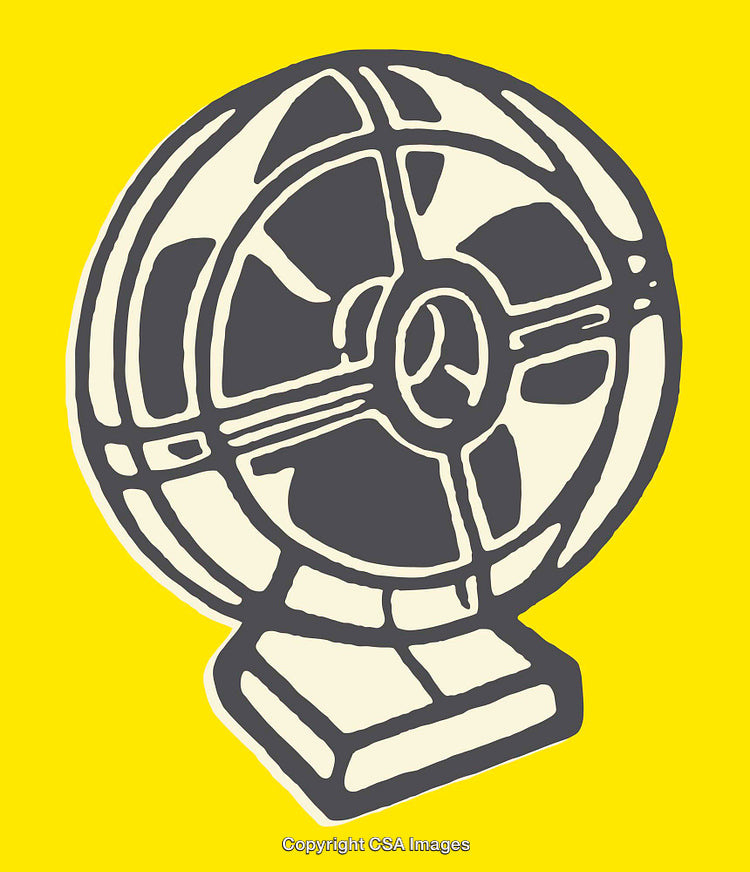 Retro Style Line Art of Electric Fan With Yellow Background