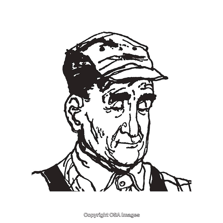 Vintage Black and White Line Art of Aged Gentleman