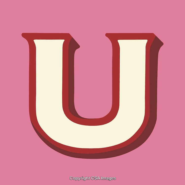 Bold Retro Letter U Typography Design on a Pink Background