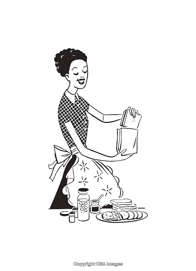 Retro Style Illustration of a Woman Preparing a Meal in the Kitchen