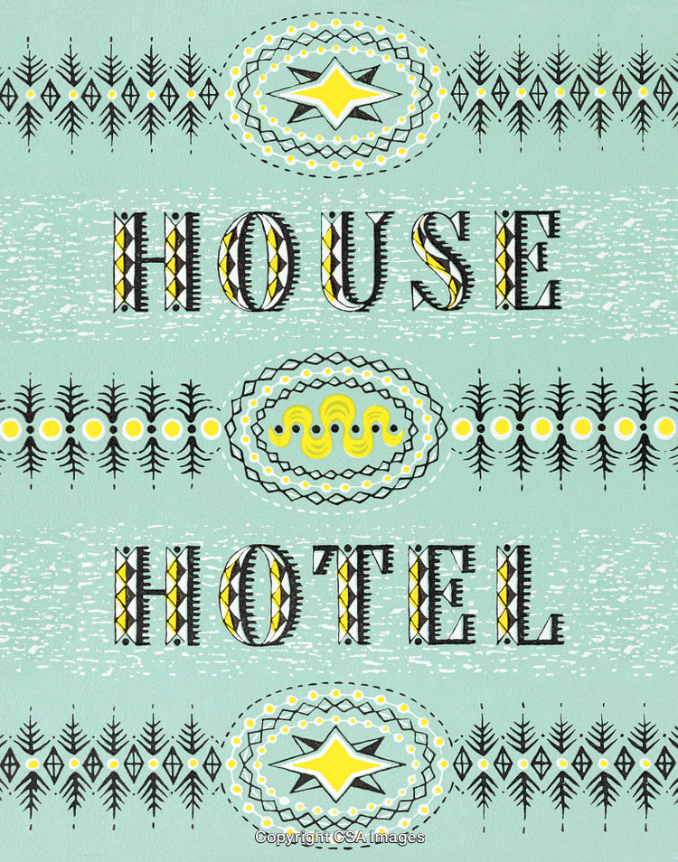 Vintage Decorative House Hotel Sign with Retro Typography and Intricate Patterns