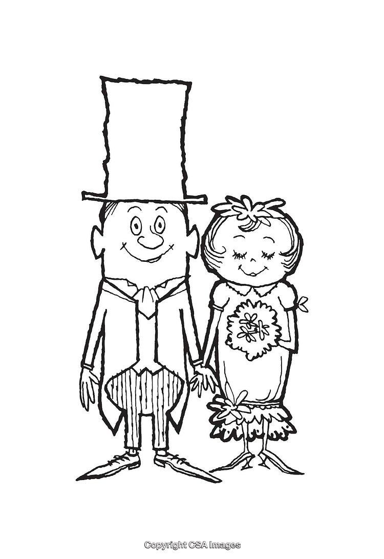 Whimsical Line Art of a Couple in Vintage Wedding Attire