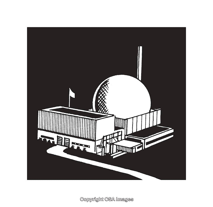 Black and White Line Art Illustration of a Futuristic Building with a Dome