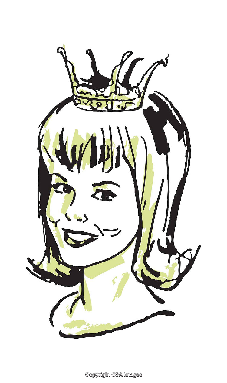Retro Style Illustration of a Smiling Girl with a Crown