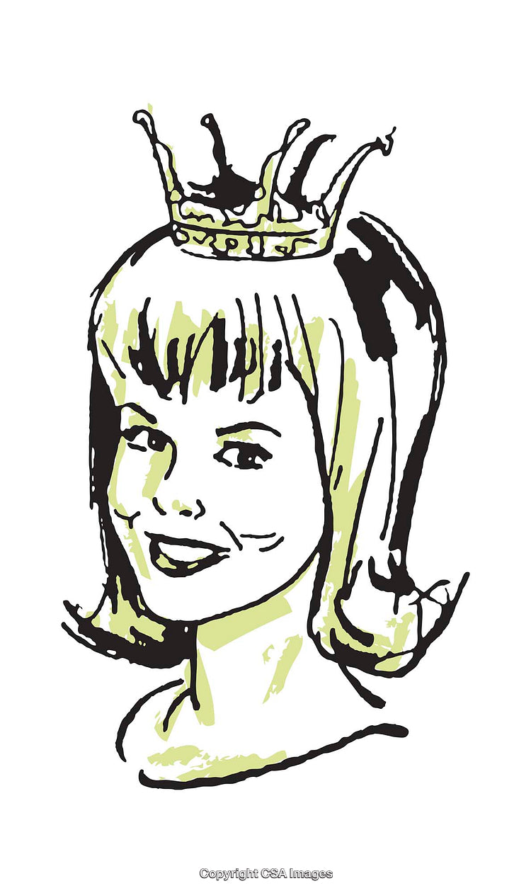 Retro Style Illustration of a Smiling Girl with a Crown