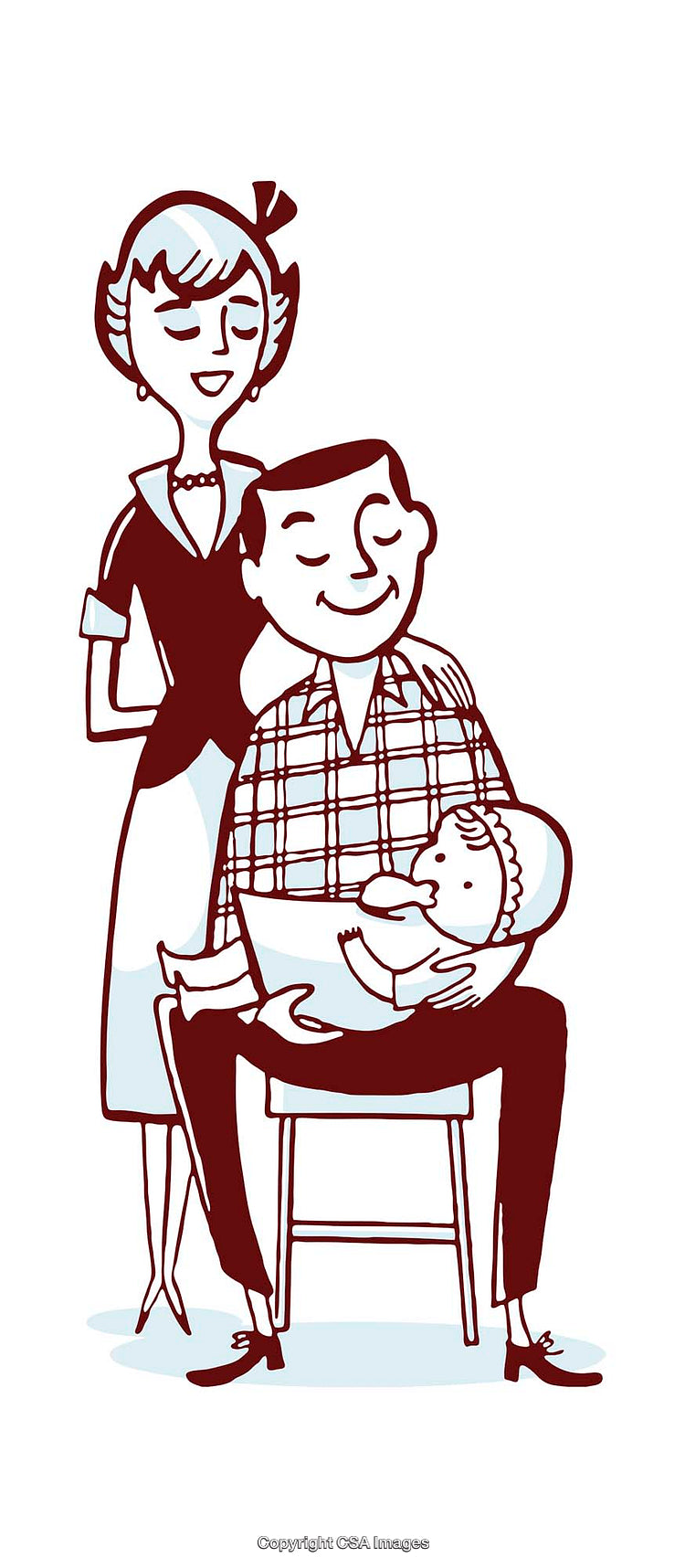 Retro Illustration of Smiling Family with Baby in Vintage Style