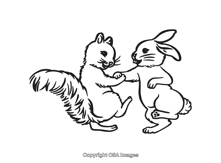 Whimsical Line Art of Rabbit and Squirrel Holding Hands