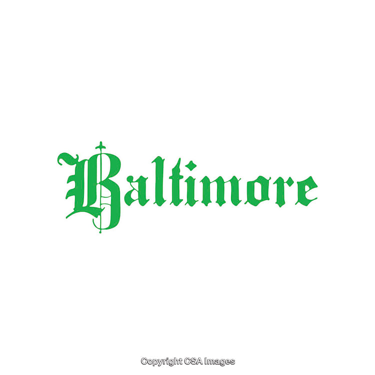 Green Gothic Typography Featuring the Word Baltimore on White Background