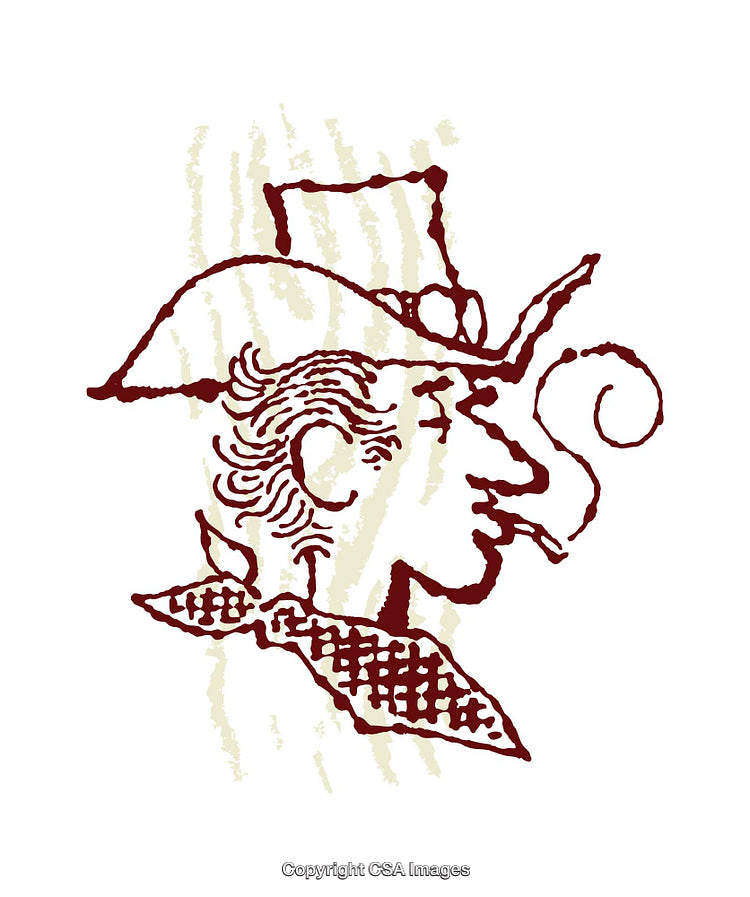 Vintage Line Drawing of a Smoking Cowboy in Classic Illustration